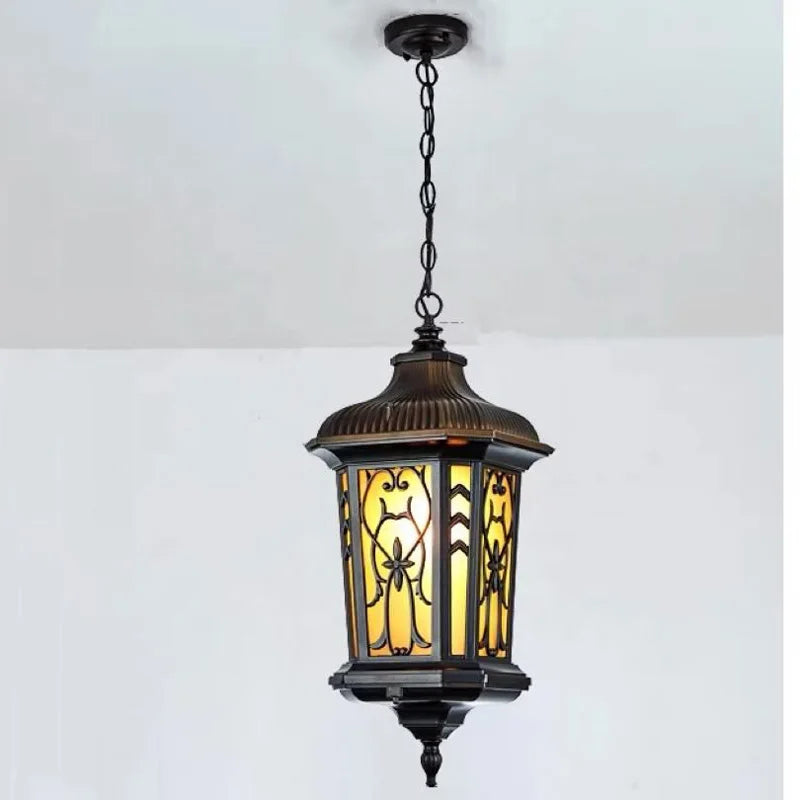 lampe suspendue art déco noir doré motifs floraux verre opalin led extérieure aluminium