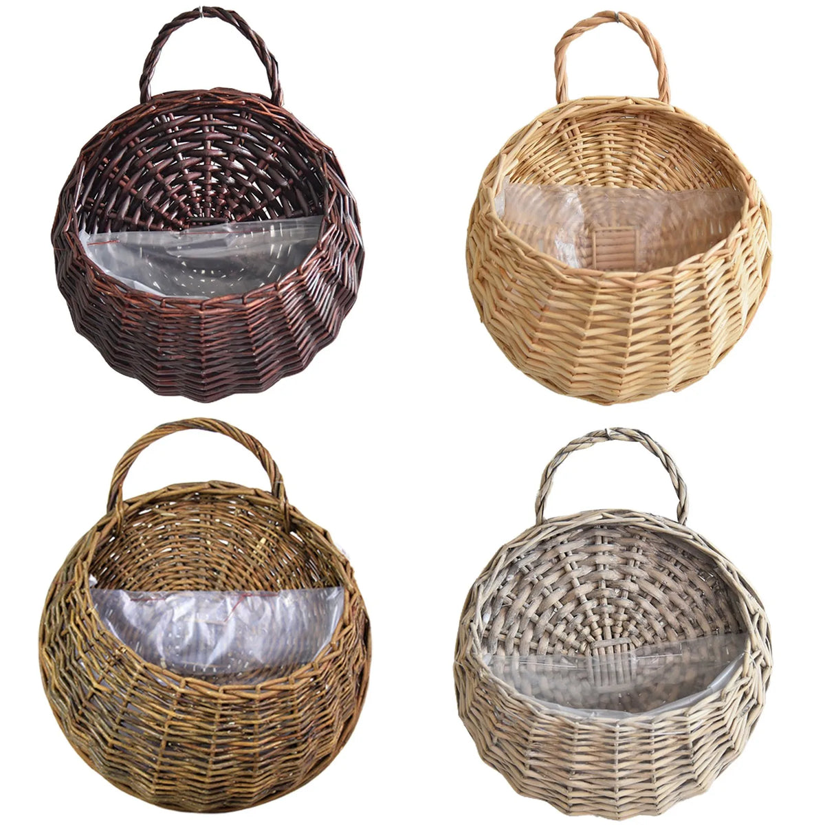 panier suspendu tissage osier marron foncé marron clair traditionnel durable poignées