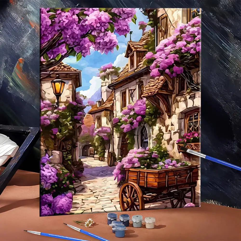 peinture numéro paysage fleurs maison toile adultes débutants crafts supplies