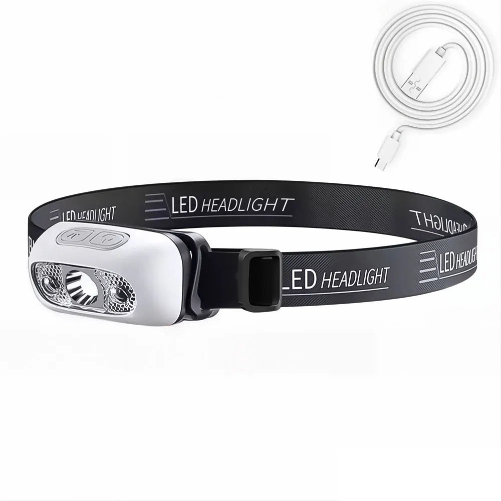 lampe frontale led rechargeable usb camping pêche chasse réglable moderne argenté doré