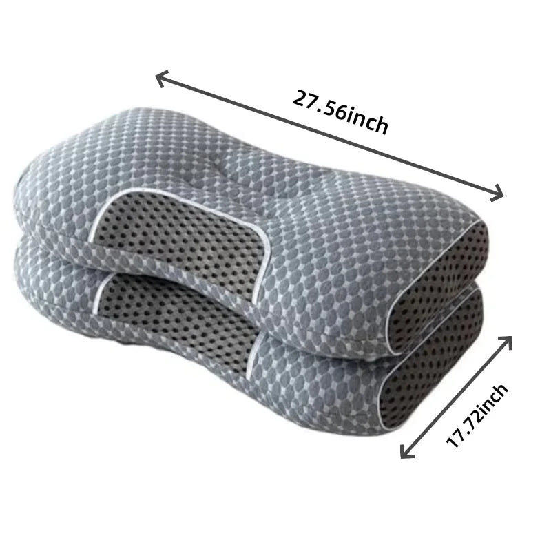 oreiller cervical gris incurvé deux oreillers supplémentaires contemporain perforations ergonomiques