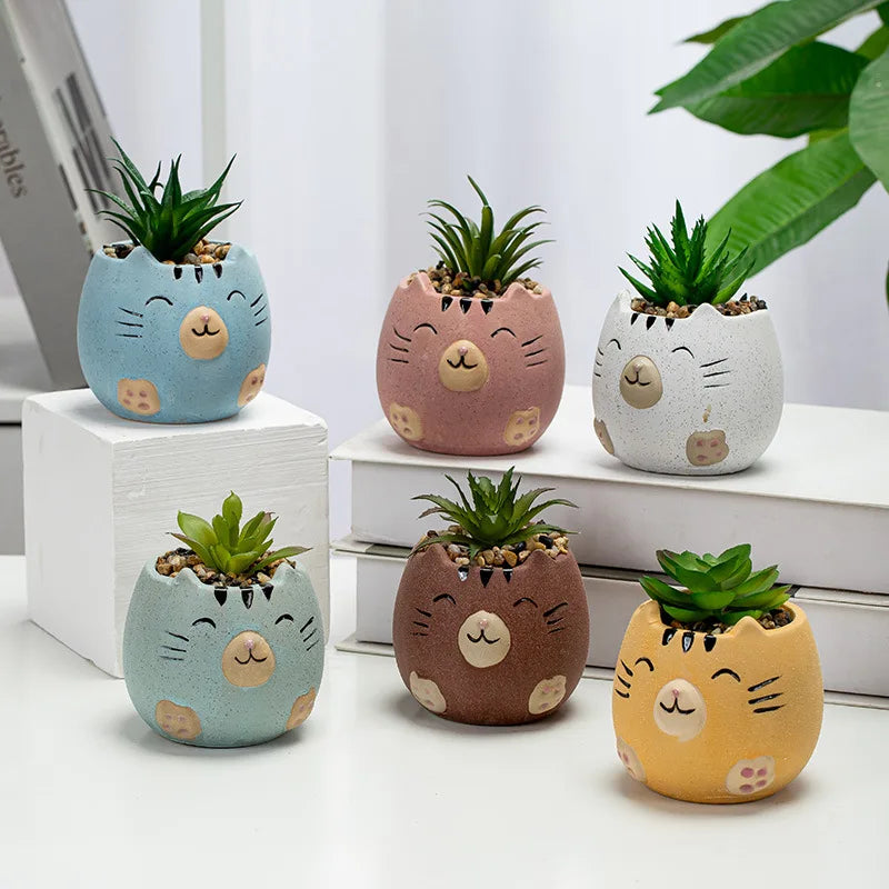 vases porcelaine cartoon chats sourires plante succulente décoration intérieure nordique simple