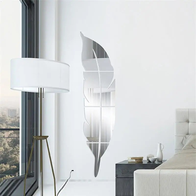 miroir mural argenté plume moderne adhésif anti statique waterproof chambre couloir simple