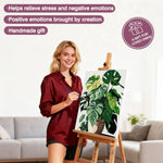 toile peinte diy feuilles plante moderne verte blancs gris decoration kit novice