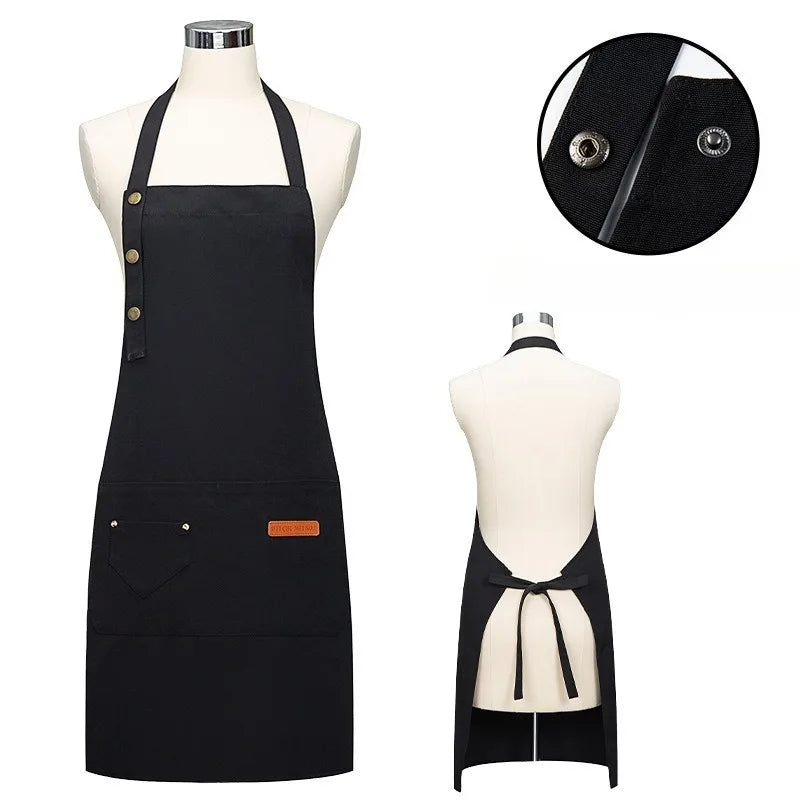 tablier cuisine professionnel noir marron coton uni poches occlusives liens métalliques serveur
