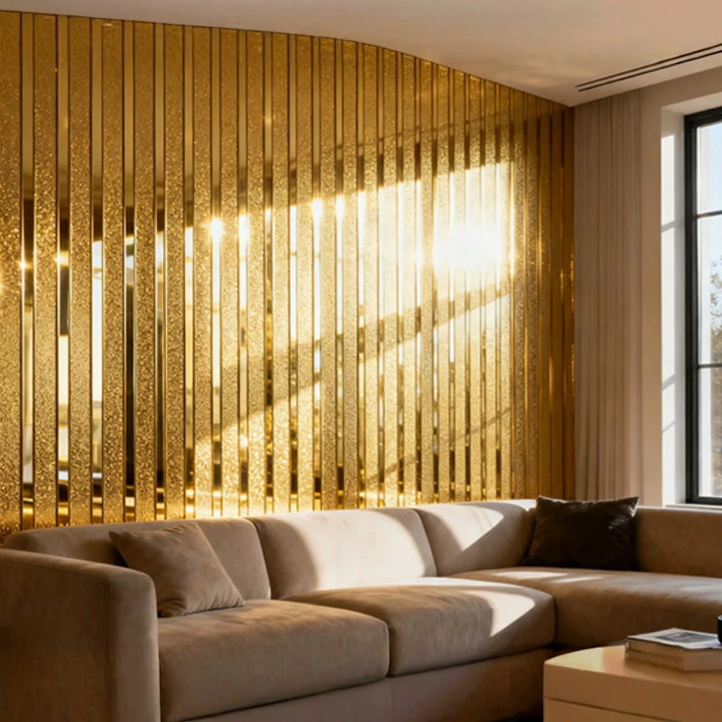rideau vertical moderne rayures dorées brillantes autocollant résistant l'eau chambre salon doré beige