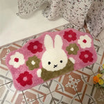 tapis sol antidérapant mignon motif lapins floral gris blanc bleu rouge rose vert