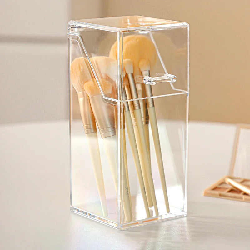boîte pinceaux maquillage blanches moderne transparente clips inclusion pinceaux cosmétiques rangement organisation protection élégant