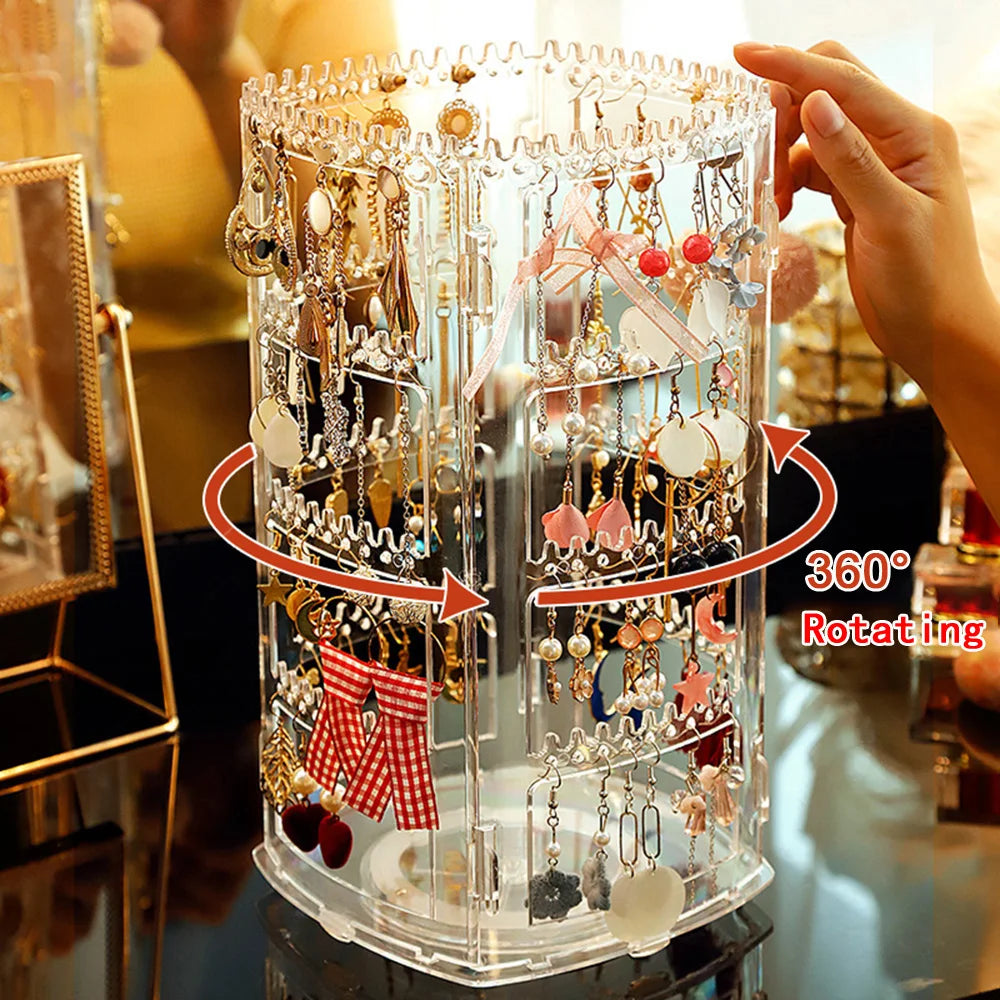 présentoir bijoux rotatif transparent moderne clips boucles oreilles organisation vitrine maquillage plastique gọn nhẹ