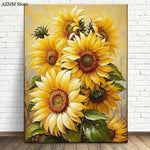 tableau floral tournesol jaune peinture toile classique deco maison sans cadre