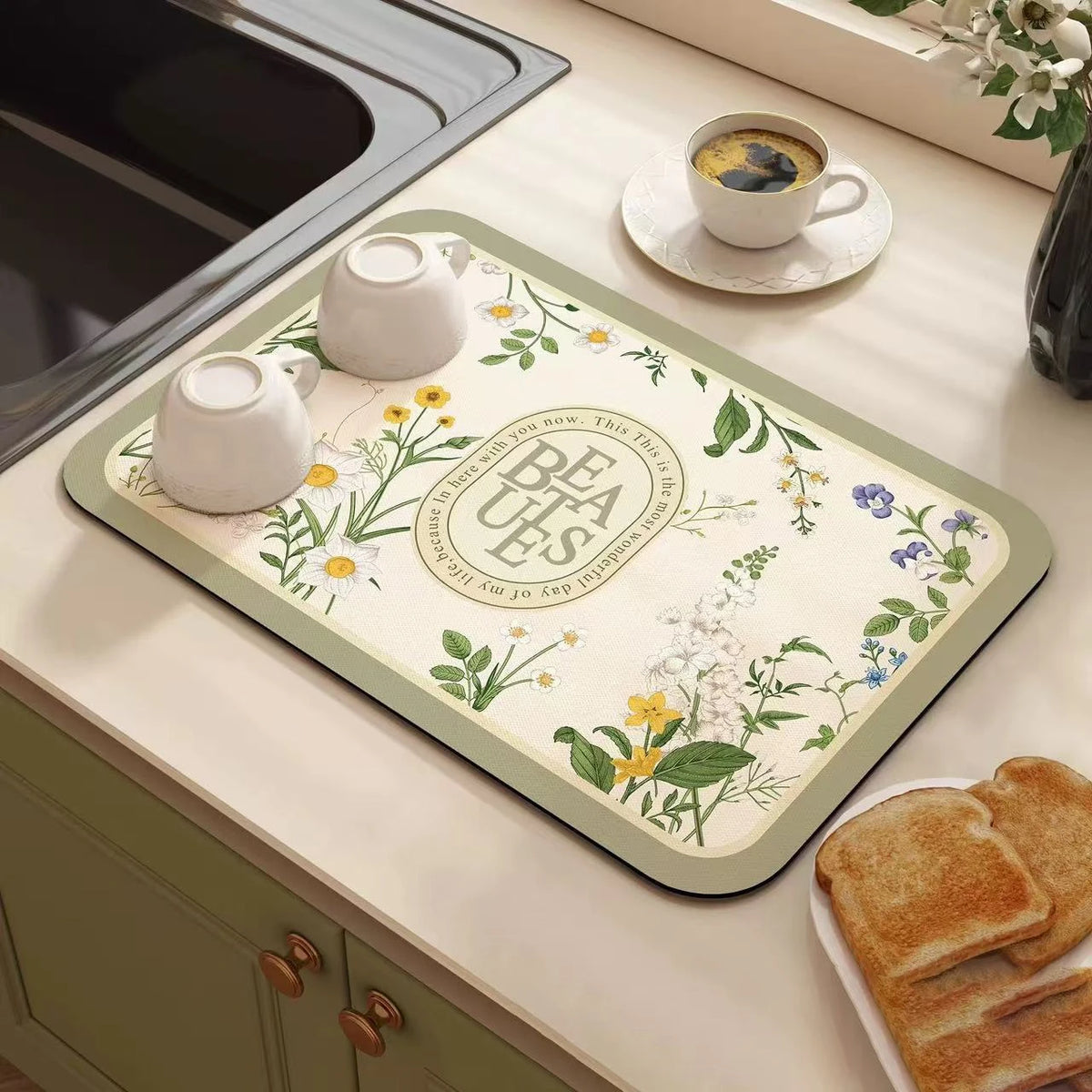 tapis cuisine absorbant antidérapant décoratif séchage vaisselle pose tasse moderne