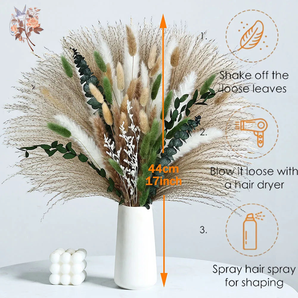 bouquet fleurs séchées pampas eucalyptus naturel rustique décoration maison anniversaire fêtes