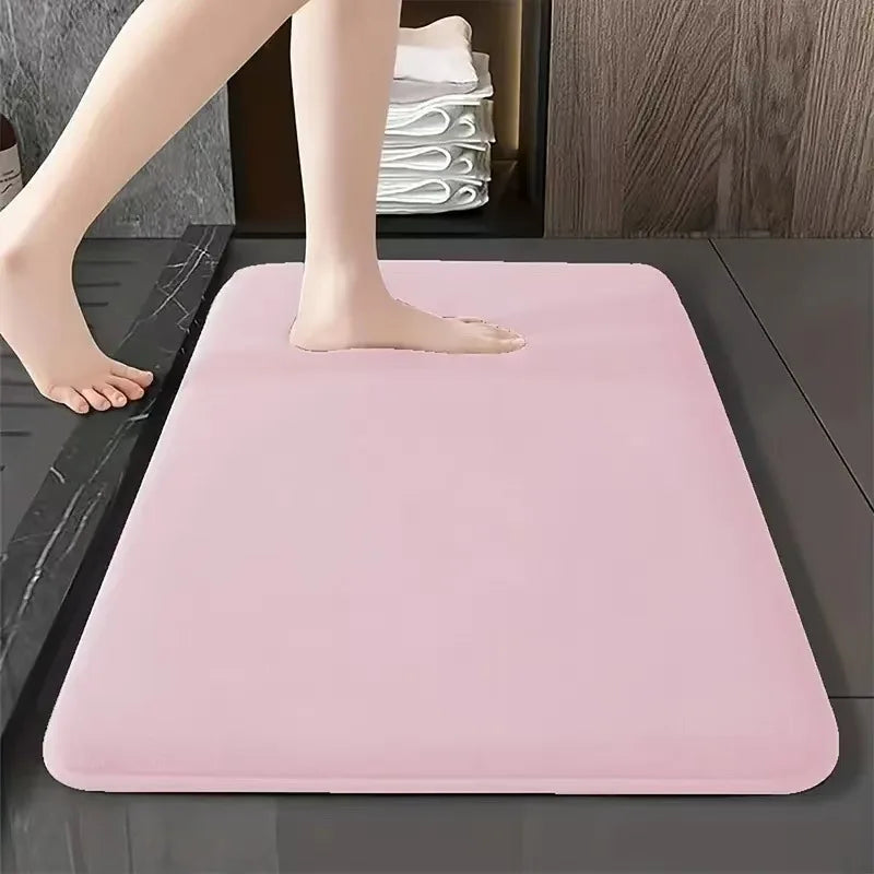 tapis sol salle bain gris rose velours antidérapant moderne mousse mémoire forme pvc adhésif
