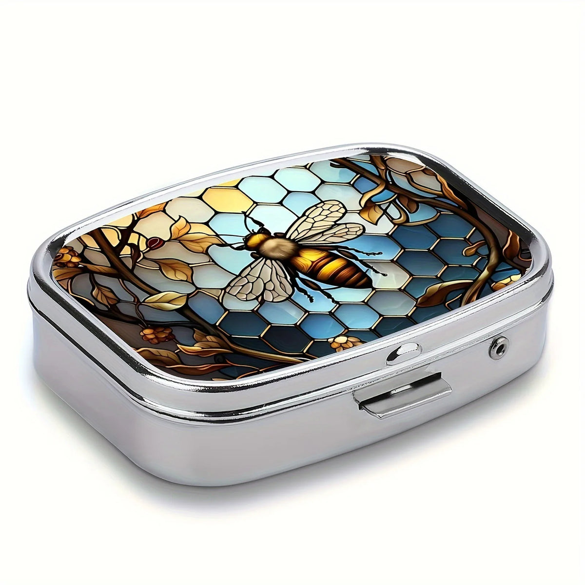 boîtes pilules compartiments bouton fermure artisanal motif abeille floral géométrique