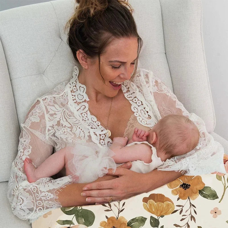 coussin allaitement bébés mois polyester coton moderne doux fleurs motifs géométriques