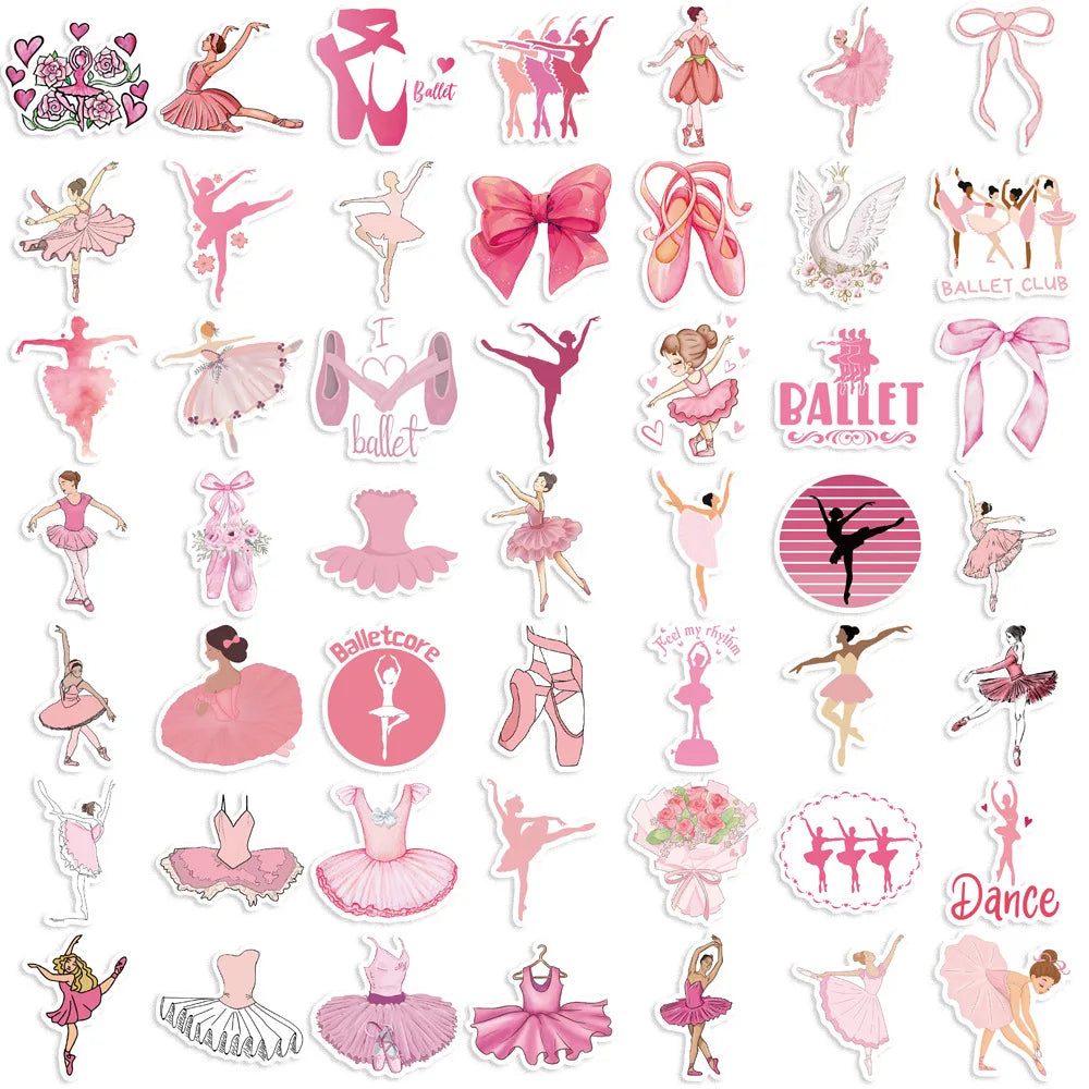 autocollants danseuses ballet rose blanc cartoon fêtes anniversaires noël mariage enfants stickers