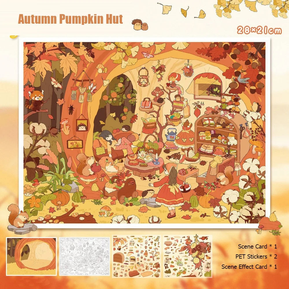 autocollants 3d diy scènes saisonnières printemps été automne hiver illustrées cartes scènes stickers