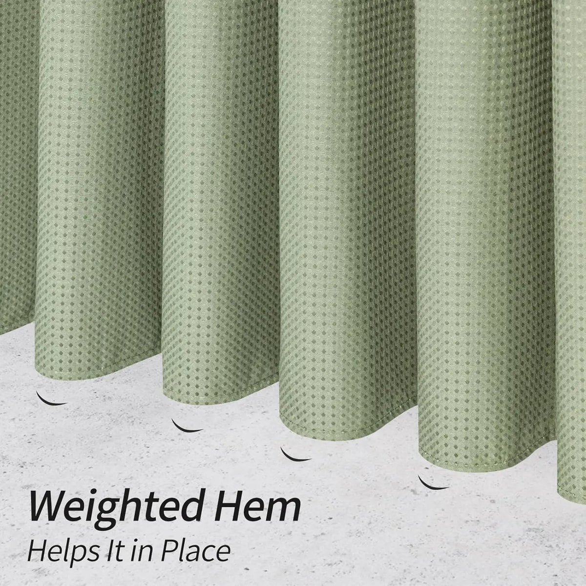 rideau douche moderne vert olive texture points ourlet lesté métalliques durables crochets polyester gaufre