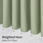 rideau douche moderne vert olive texture points ourlet lesté métalliques durables crochets polyester gaufre
