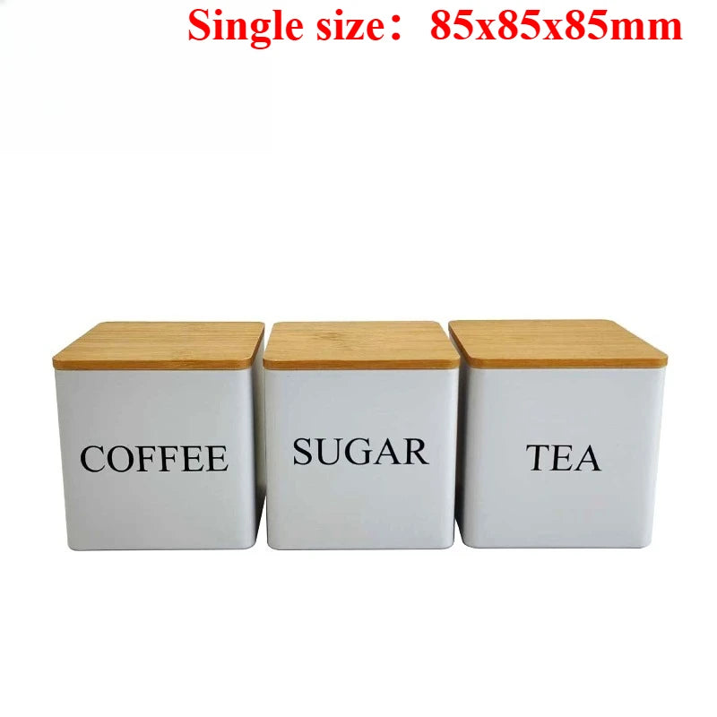 boîtes rangement sucre thé bambou noir blanc couvercle métal minimaliste respectueux environnement