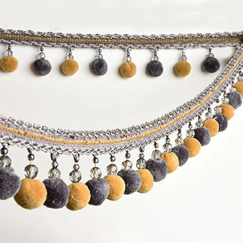 ruban décoratif boho chic or gris blanc rose bleu pompons franges ourlets coudre