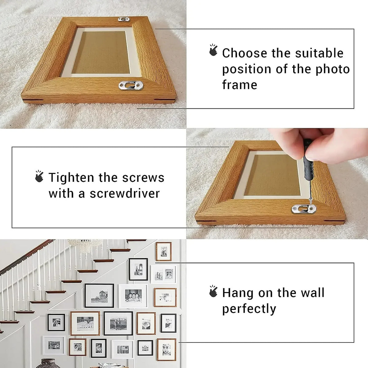 clips fixation cadres photo argenté moderne vis montage images tableaux miroirs accessoires echangementversible collectionnement