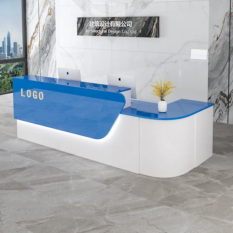 comptoir accueil moderne blanc tiroirs rangement mobilier commercial luxe minimaliste