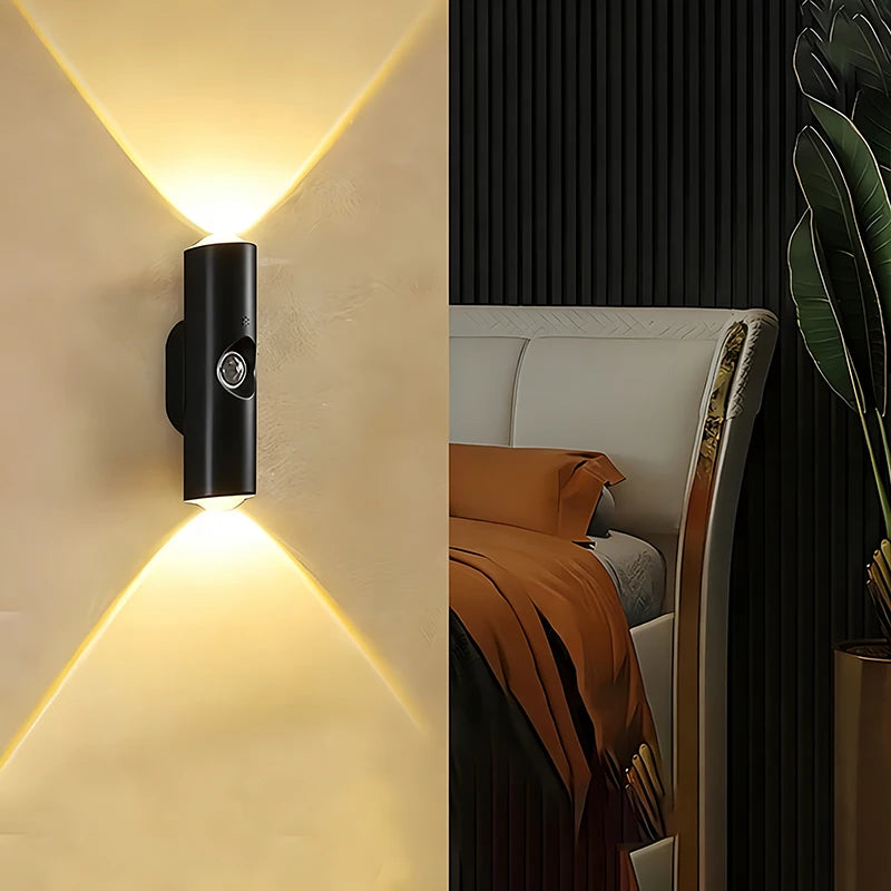 applique murale led blanc bois noir détecteur mouvement interrupteur tactile rechargeable moderne