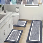 tapis sol microfibre moderne gris blanc bordure blanche antidérapant salle bain