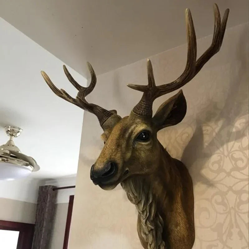 décoration murale tête cerf résine marron rustique salon maison fourrure bois texture farmhouse lodge