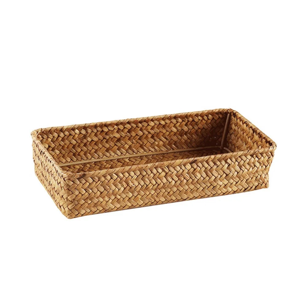 paniers rangement tressés marron clair rustiques empilables rangement écologique multifonctionnels