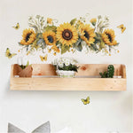 sticker mural fleurs tournesol papillons vintage jaune vert naturel adhésif chambre enfant cuisine diy