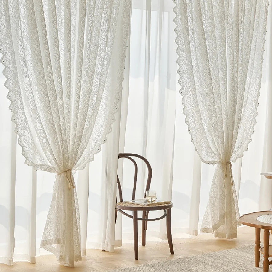 rideau blanc vert broderie florale transparent classique romantique 140x114cm 140x183cm 140x244cm