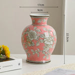 vase porcelaine chinois blanc bleu fleurs feuilles oiseaux géométrique classique floral table decoration