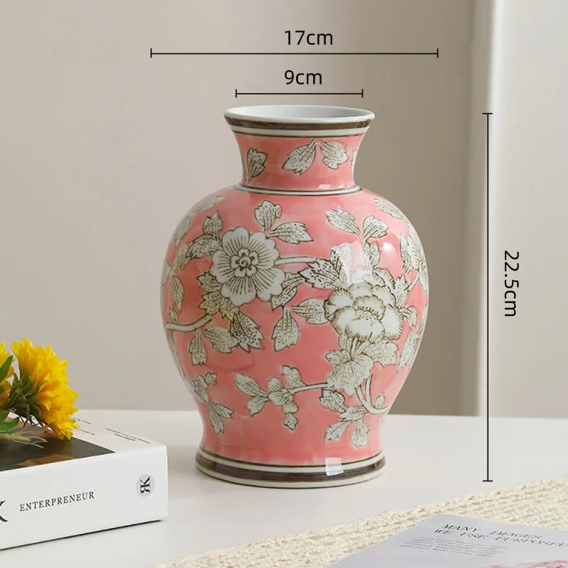 vase porcelaine chinois blanc bleu fleurs feuilles oiseaux géométrique classique floral table decoration