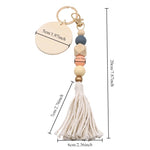 porte clés boho chic rondes frange bois blanc gris beige marronclair
