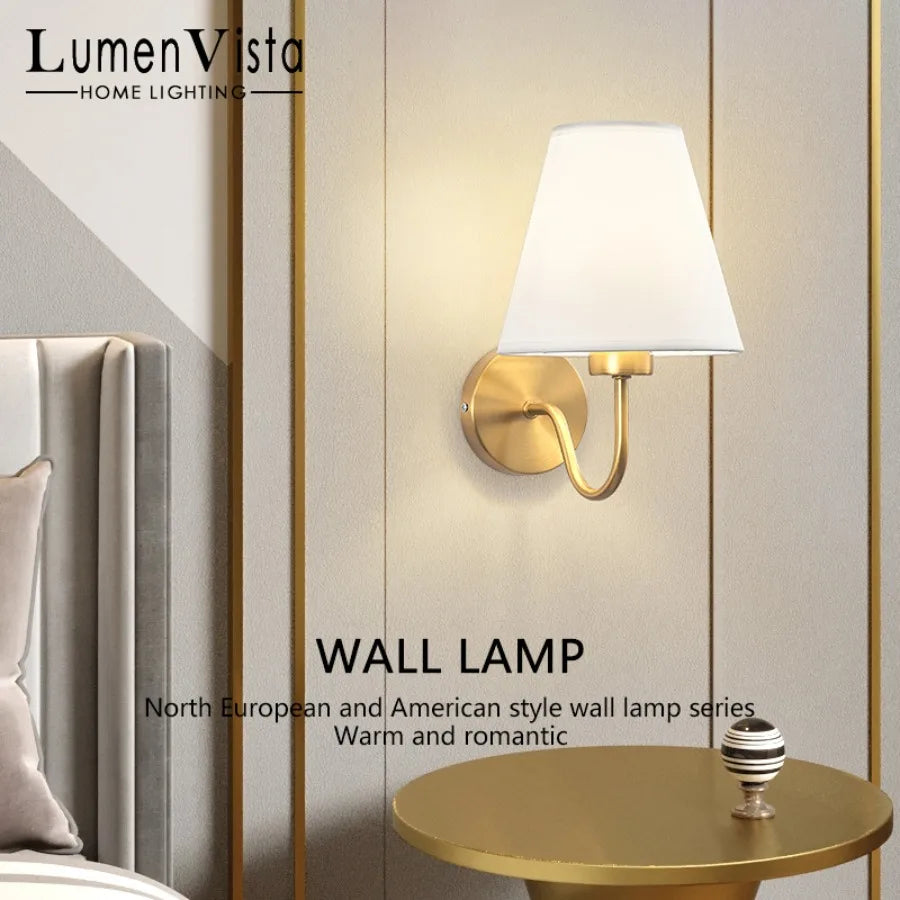 lampe murale moderne or noir blanc toile lin nordique romantique fixée mur vis led