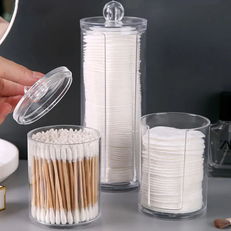boîtes rangement cosmétiques réutilisables transparentes couvercle sphérique moderne minimaliste coton tige disques coton tampons