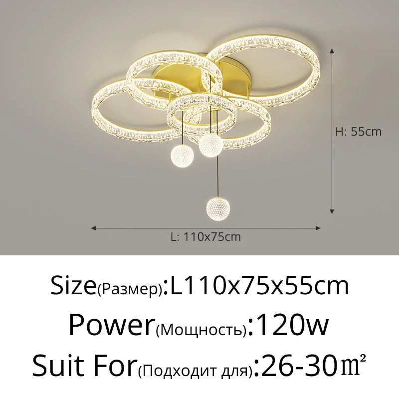 plafonnier led moderne noir doré blanc cristaux élégant boule lumineuse