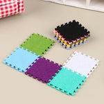 tapis mousse multicolore bordures dentelées moderne enfantin vert bleu rose noir gris violet fantaisie