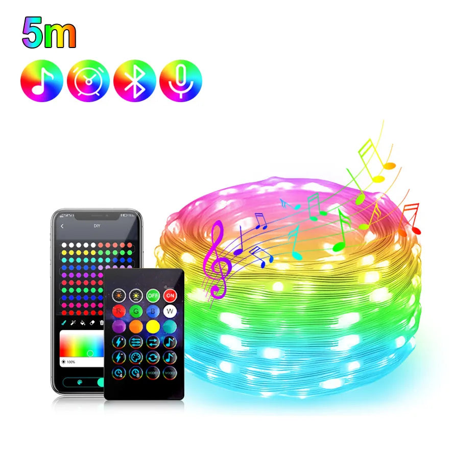 guirlande lumineuse led multicolore clips moderne décoration intérieure noël 1m 50m usb bluetooth