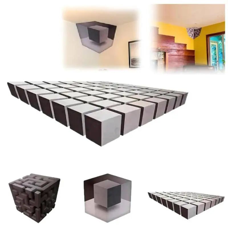 cube 3d illusion optique adhésif mural décoration moderne minimaliste gris noir texture géométrique