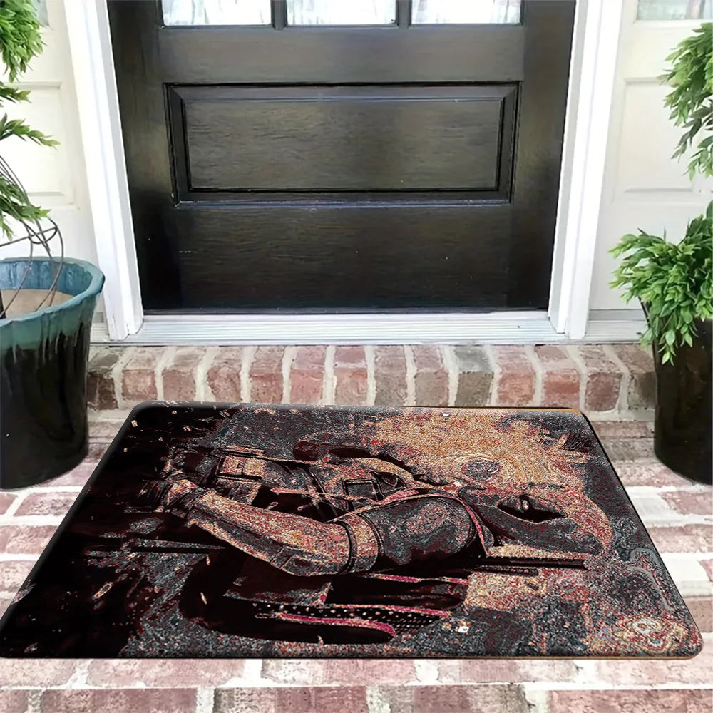 tapis sol antidérapant polyester Mandalorian noir gris entrée maison salle bain chambre moderne
