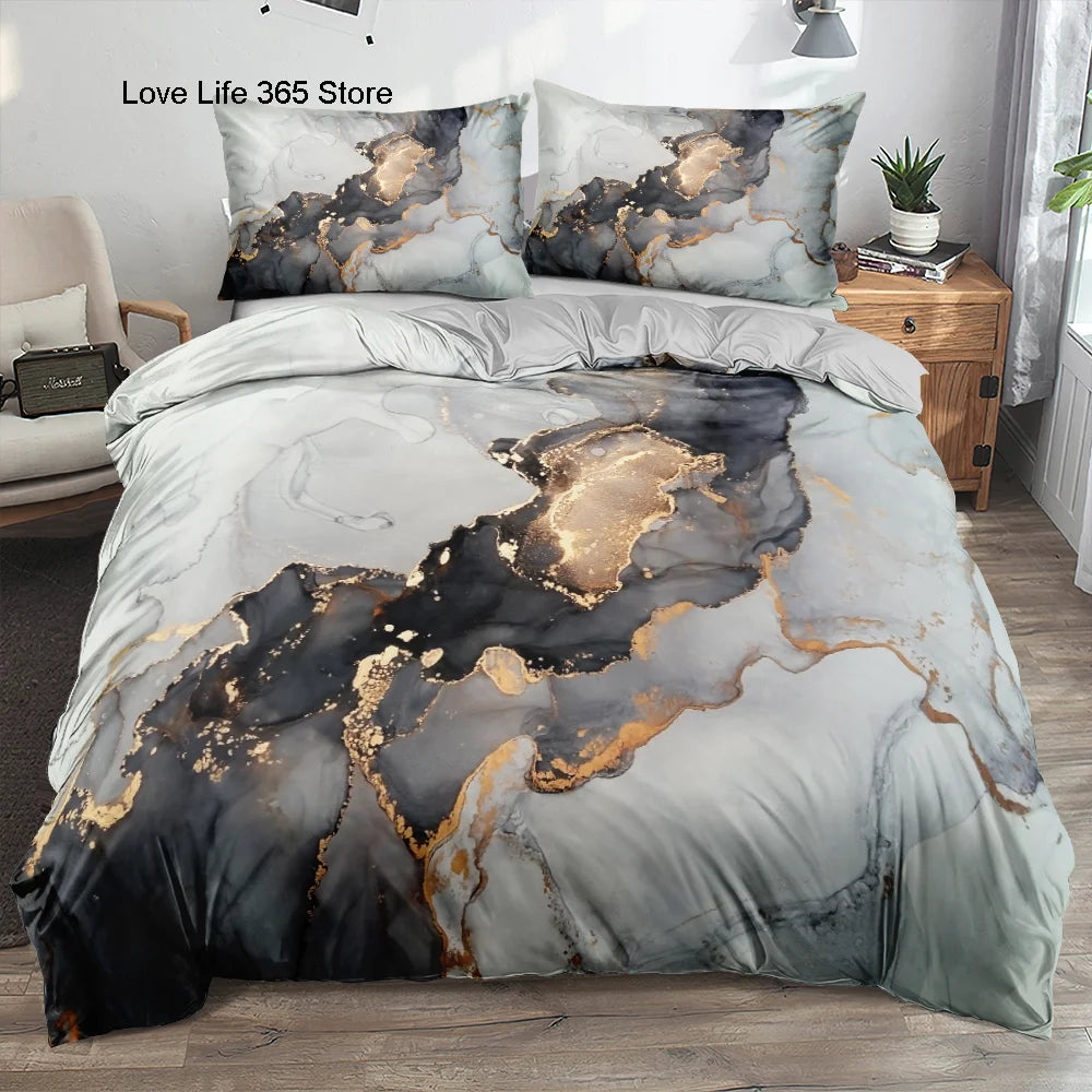 Détail motif marbre sur housse de couette