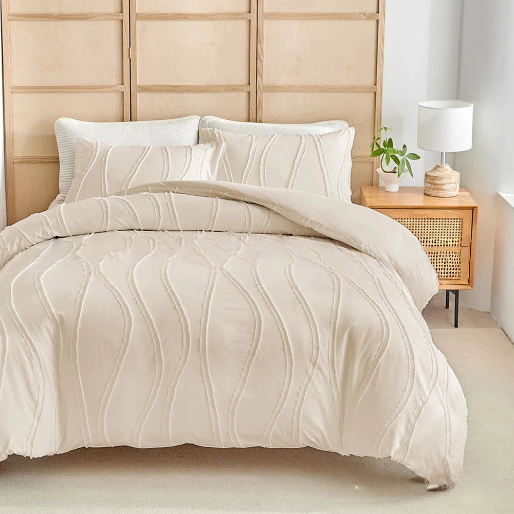 Parure de lit beige avec taie d'oreiller assortie