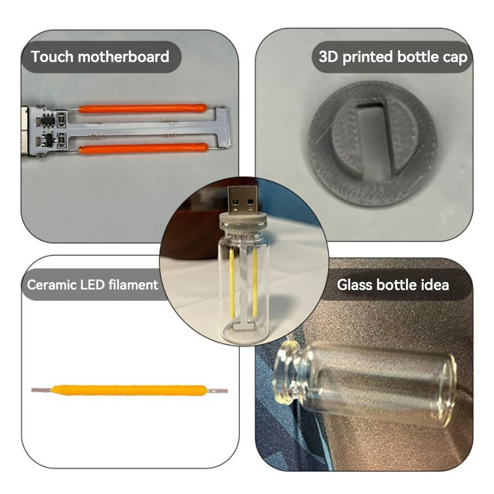 lampe led usb filament jaune transparente moderne adhésif tactile 2700k 4000k 6500k