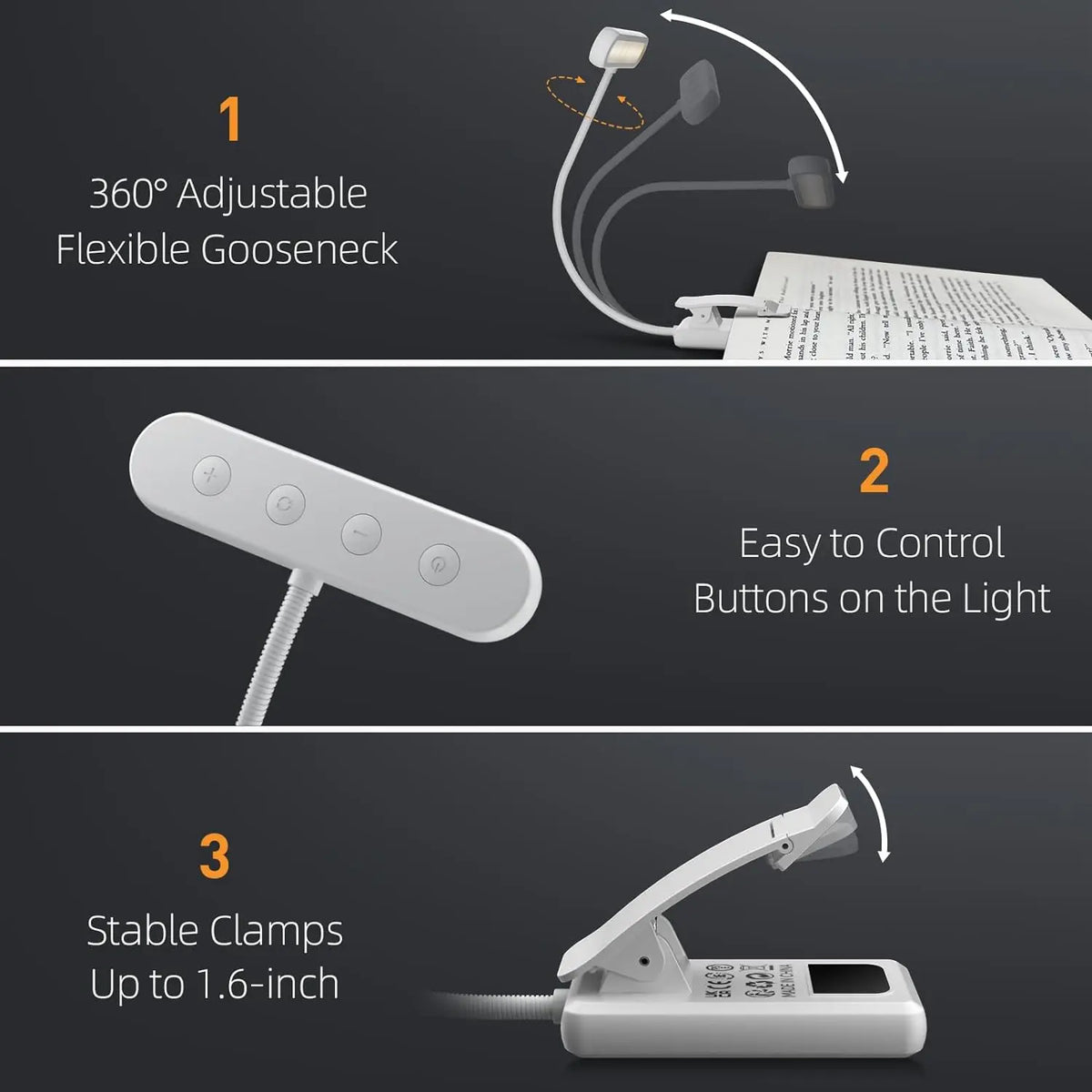 lampe lecture rechargeable blanc mat moderne clip usb câble adaptateur
