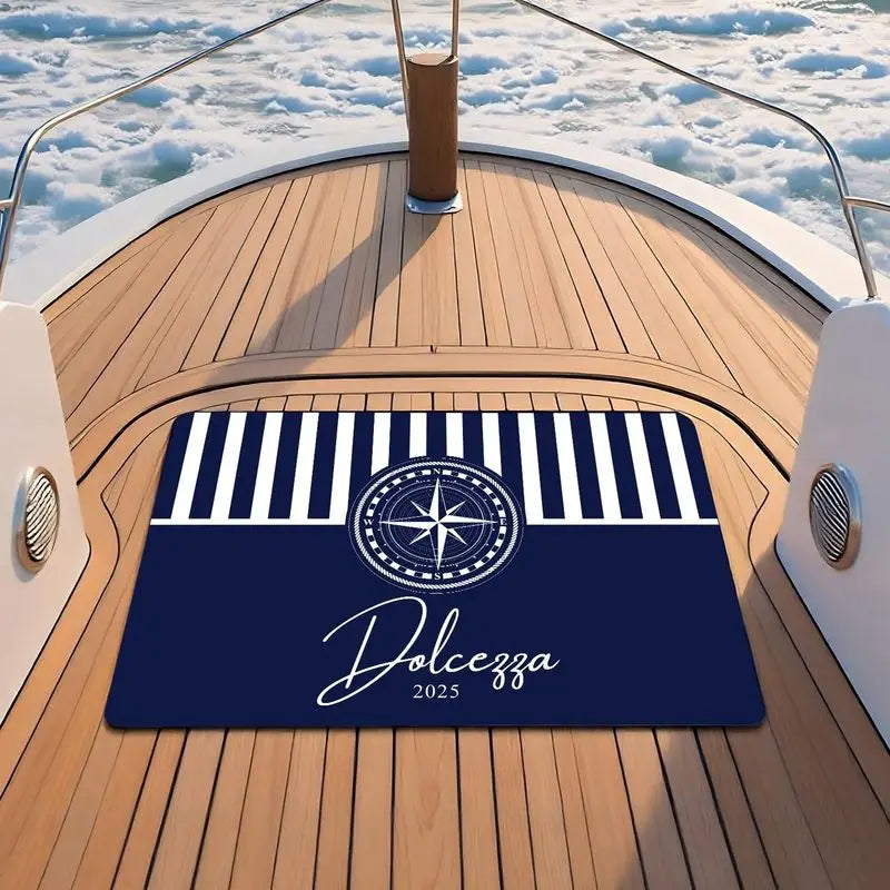tapis nautique rayures bleu marine blanches ancre navigation bienvenue jours ensoleillés entrée moderne résistant