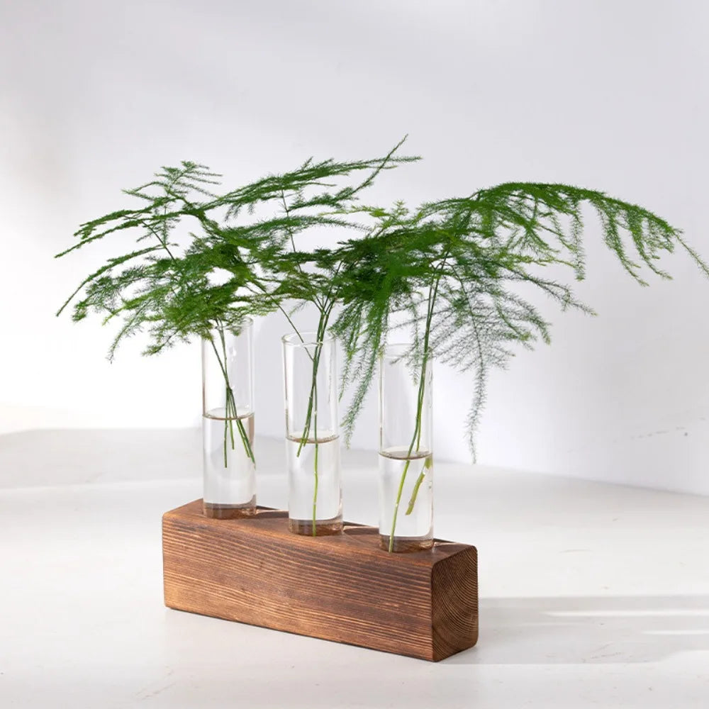 vase moderne transparent support bois minimaliste décoration table maison