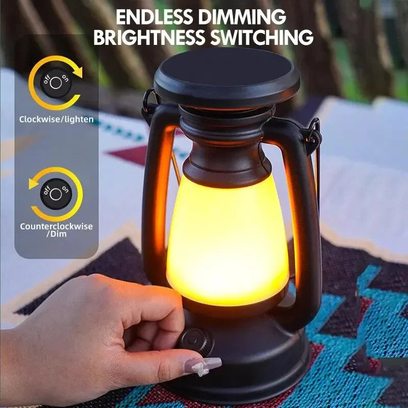 lanterne portable camping rétro métal noir vintage suspension interrupteur led rechargeableextérieur